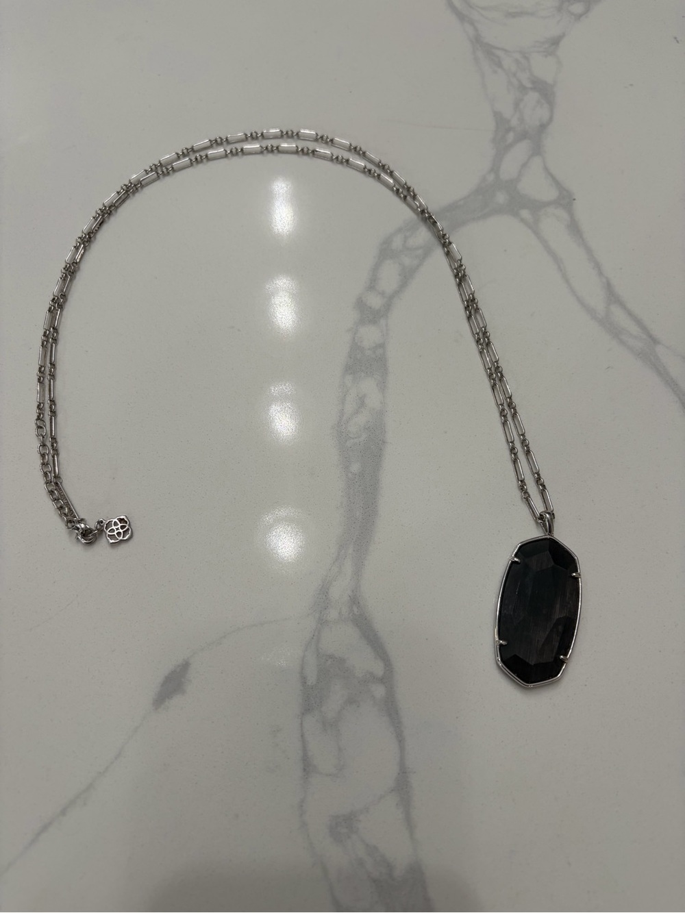 Kendra Scott Silver Necklace with Black Faceted Pendant